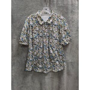 Cottagecore Top Womens‎ Large Ditsy Micro Floral Casual Pintuck Popover